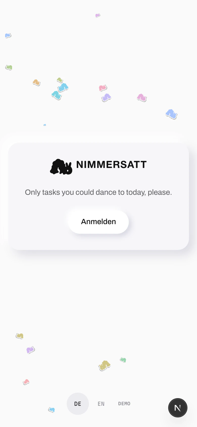 Anmeldung auf dem Handy, mit Sprachumschalter und Demo-Modus